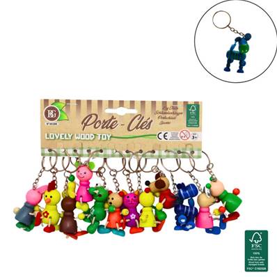 Porte-clef Animal en Bois 8-9 Cm 12 Modèles Assortis