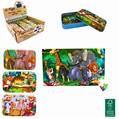 Puzzle 60 Pièces en Bois 14 x 22 Cm Boite Métal