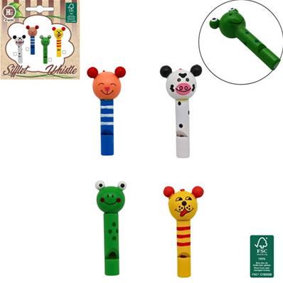 Sifflet Animal en Bois 7 Cm 4 Modèles Assortis