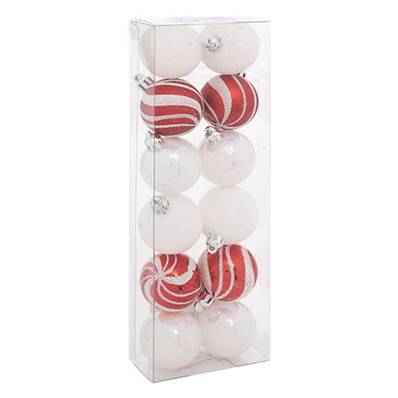 Boule de Noël 40 mm x 12 Rouge / Blanc 