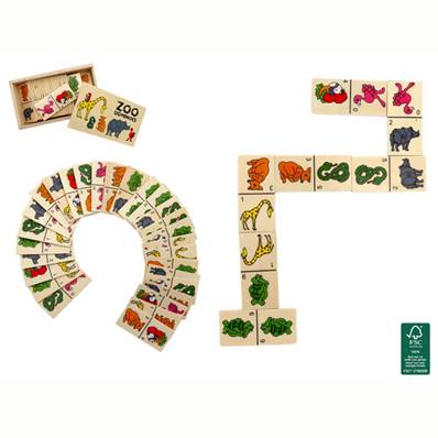 Jeu de Dominos Animaux en Bois 15,5 x 9 x 4 Cm