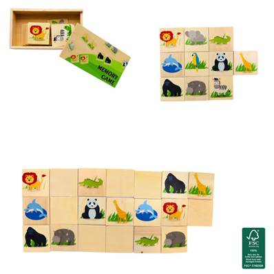 Jeu de Memory Animaux en Bois 15,5 x 9 x 4 Cm