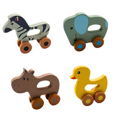 Jeu Animal à Roulette en Bois 10-13 Cm 4 Modèles Assortis