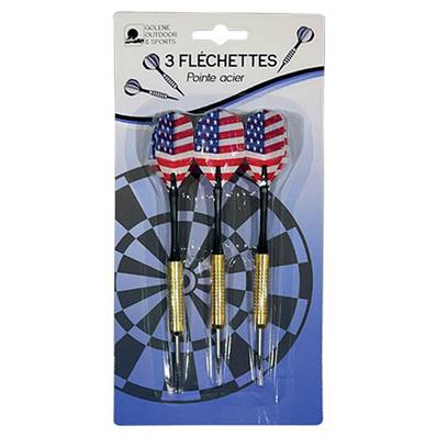 Blister 3 Flêchettes Pointe Métal avec Drapeau 2 Assortis