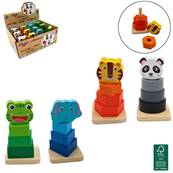Puzzle Animal à Empiler en Bois 10,5 x 4,5 Cm 4 Modèles Assortis