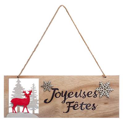 Pancarte Bois Joyeuses Fêtes 30cm 