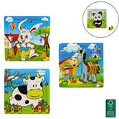 Puzzle Animal 16 Pièces en Bois 15 x 15 Cm 4 Modèles Assortis