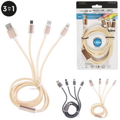 Cable Charge Type C - Micro USB  3 en 1 