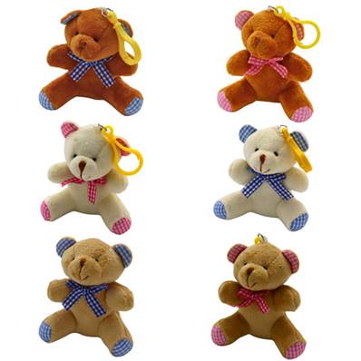 Porte-Clés Peluche Ours Noeud 10 Cm 3 Couleurs Assorties