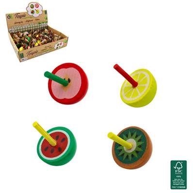 Toupie Fruit en Bois 5 Cm 4 Modèles Assortis