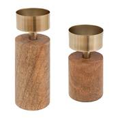 Set 2 Bougeoirs Bois Noyi h22