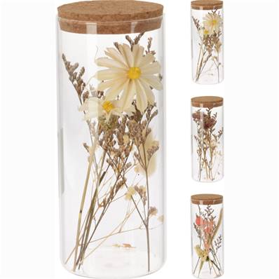 Fleurs sèches dans Tube avec Couvercle Liège 8 x 8 x 19 Cm