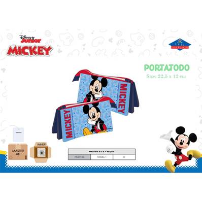Trousse Triple Poche Mickey 22,5 x 12 Cm