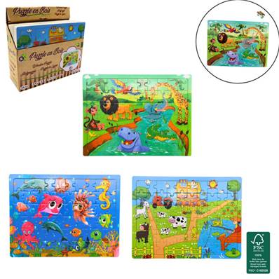 Puzzle 60 Pièces en Bois 22,5 x 30 Cm 3 Modèles Assortis