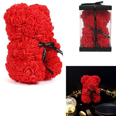 Ours en Fleurs Artificielles Rouge 25 Cm