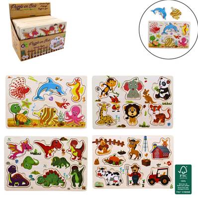 Puzzle 6-7 Pièces en Bois 15 x 22,5 Cm 4 Modèles Assortis