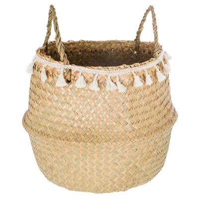 Panier Seagrass Pli Pompons MM 