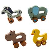 Jeu Animal à Roulette en Bois 10-13 Cm 4 Modèles Assortis