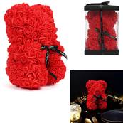 Ours en Fleurs Artificielles Rouge 25 Cm